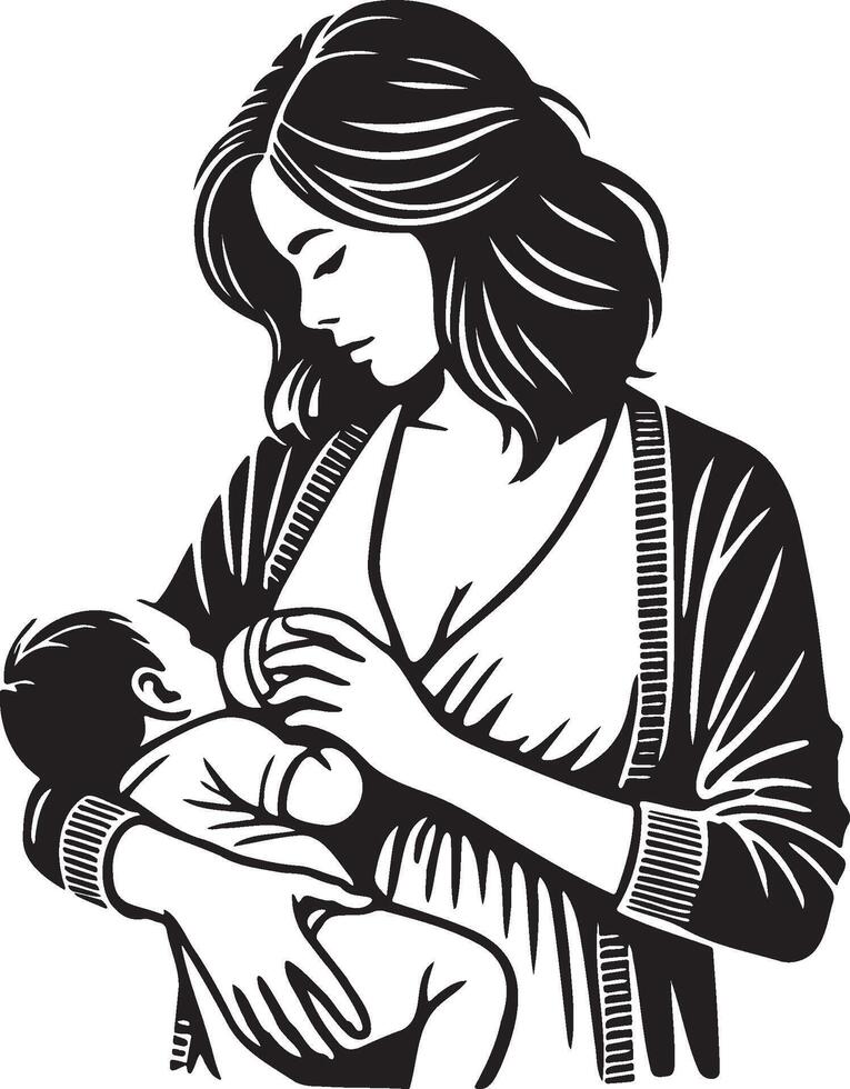 Mother Feeding Baby with Bottle Illustration. vector