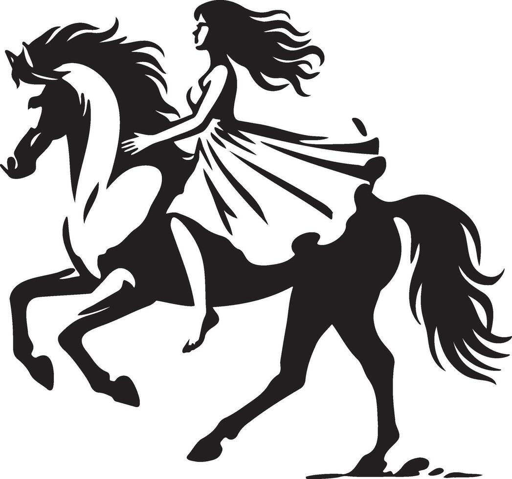 Woman Ride Horse Barefoot. vector