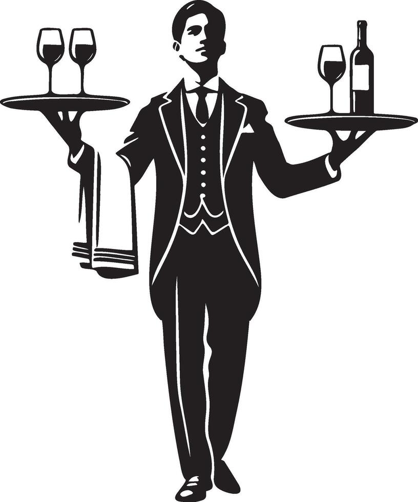 Waiter Balancing a Wine Tray. vector