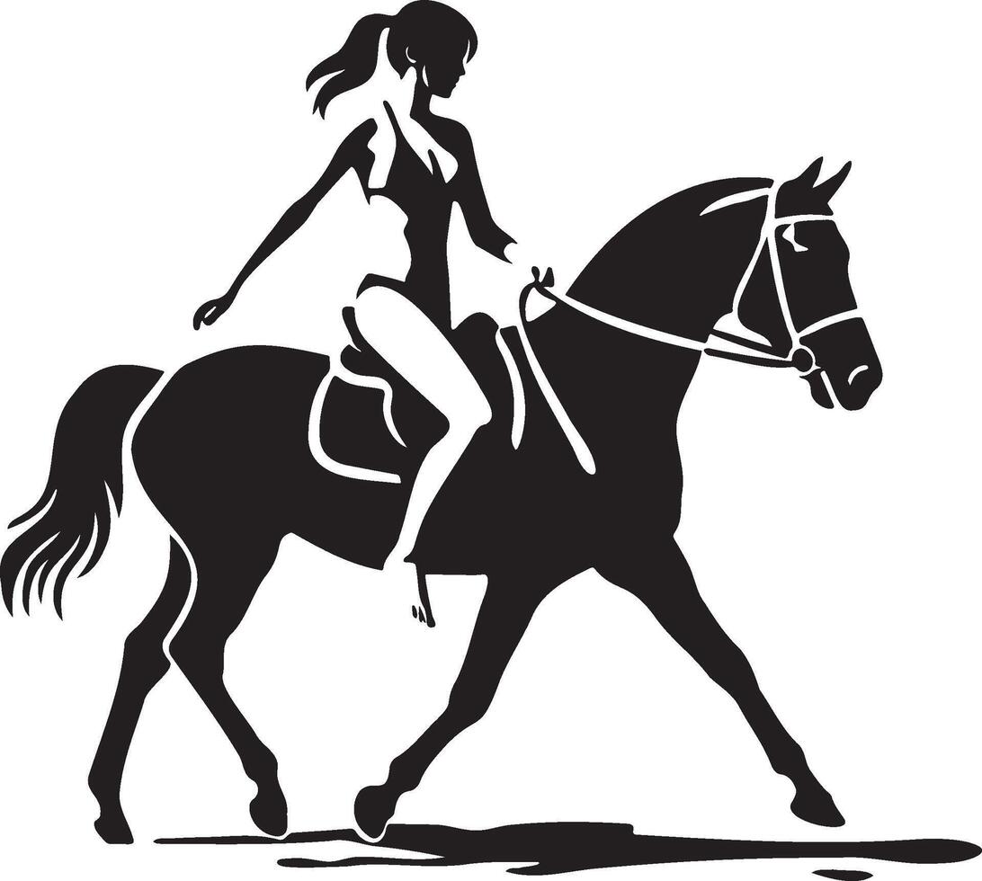 Woman Ride Horse Walking Illustration. vector
