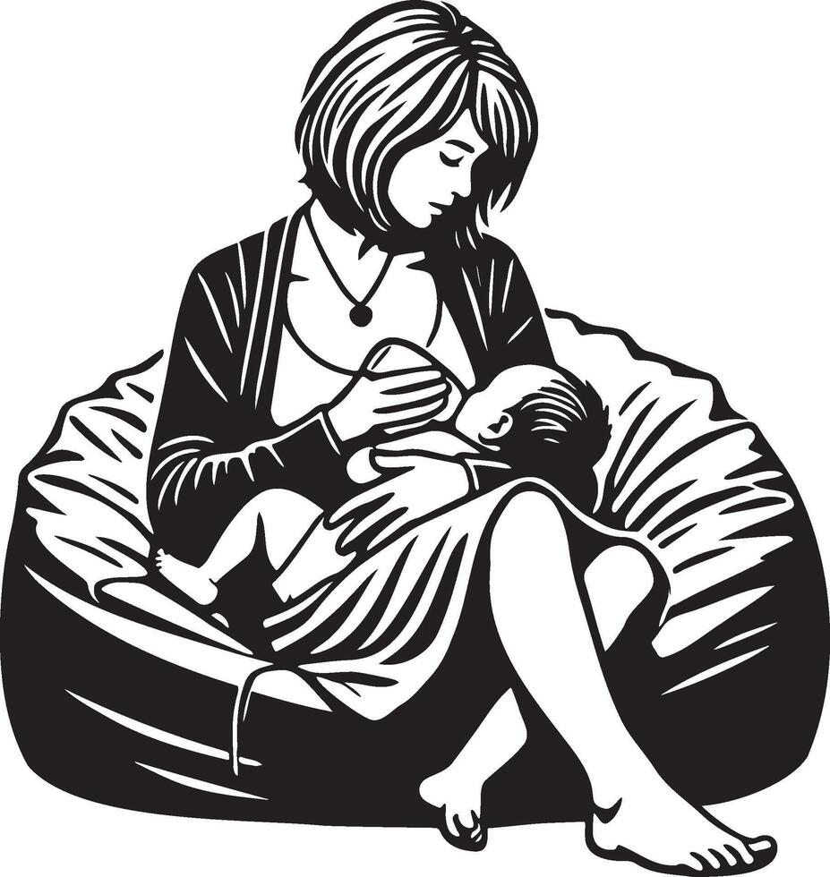 Mother Sitting and Bottle Feeding Baby. vector