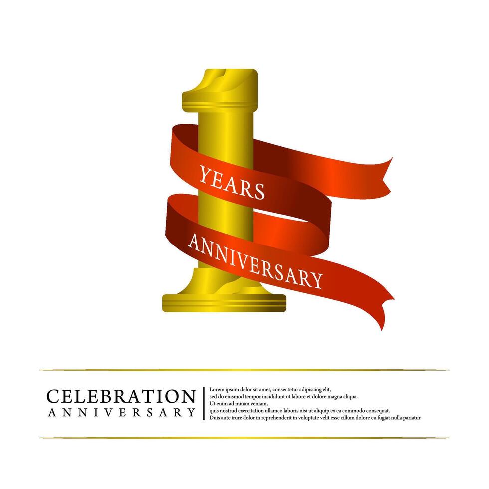 number one Gold award with red ribbon on a white background. one year anniversary vector