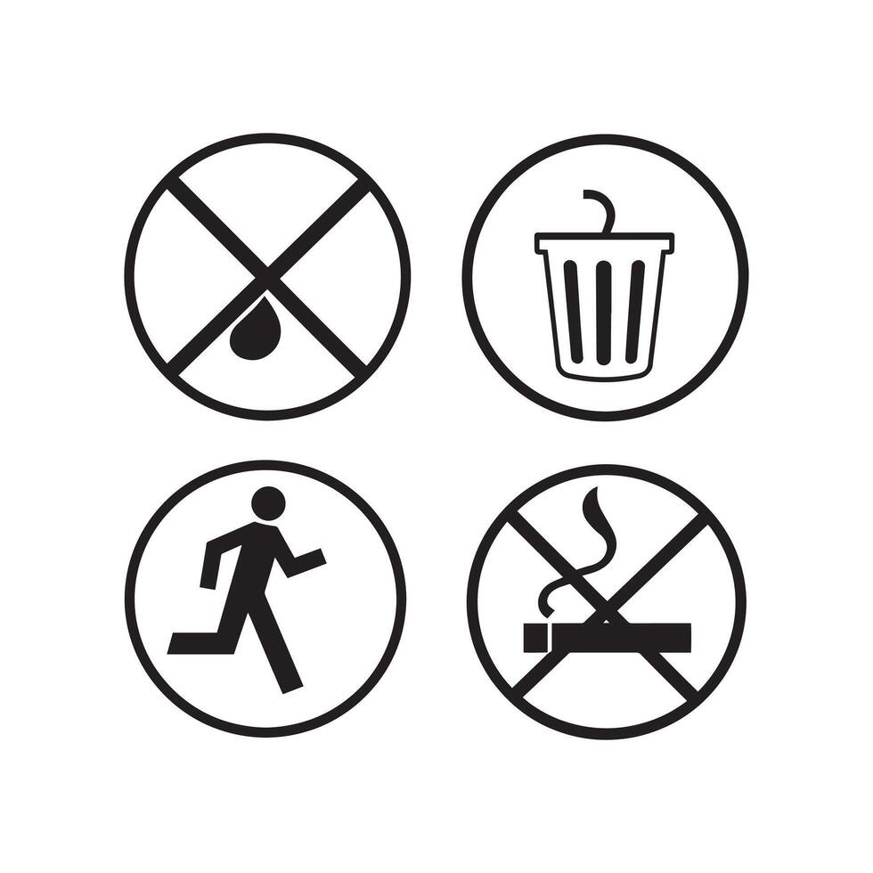 Essential Public Information Icons No Littering, Waste Disposal, Keep Moving, No Smoking vector