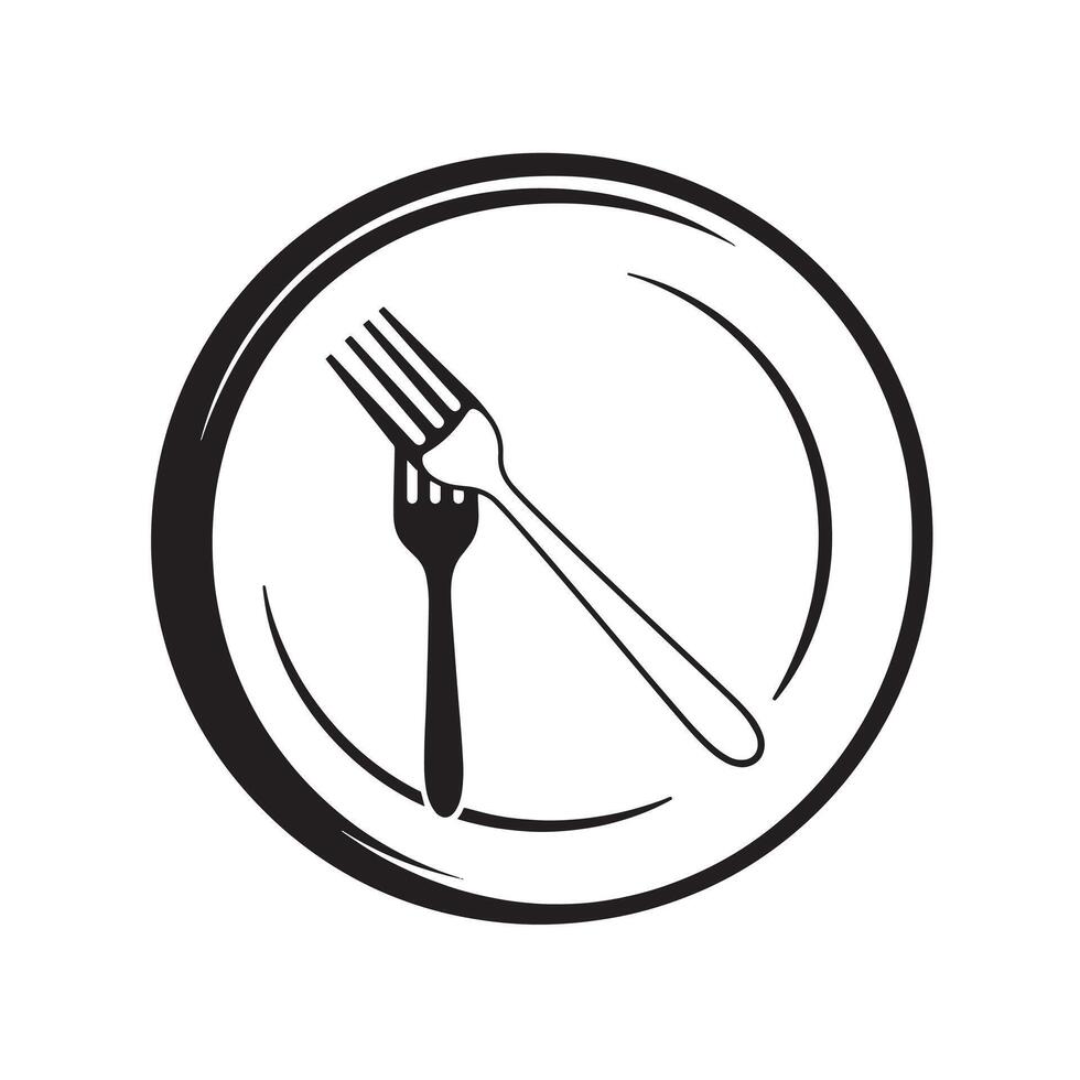 Simple and Elegant Restaurant Logo Design with Fork and Plate vector