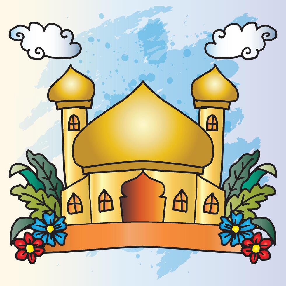 A mosque with grunge background vector