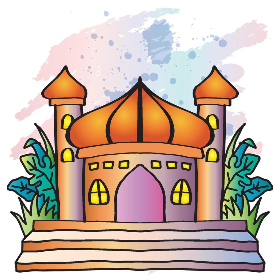 Beautiful Mosque mosque with grunge background vector