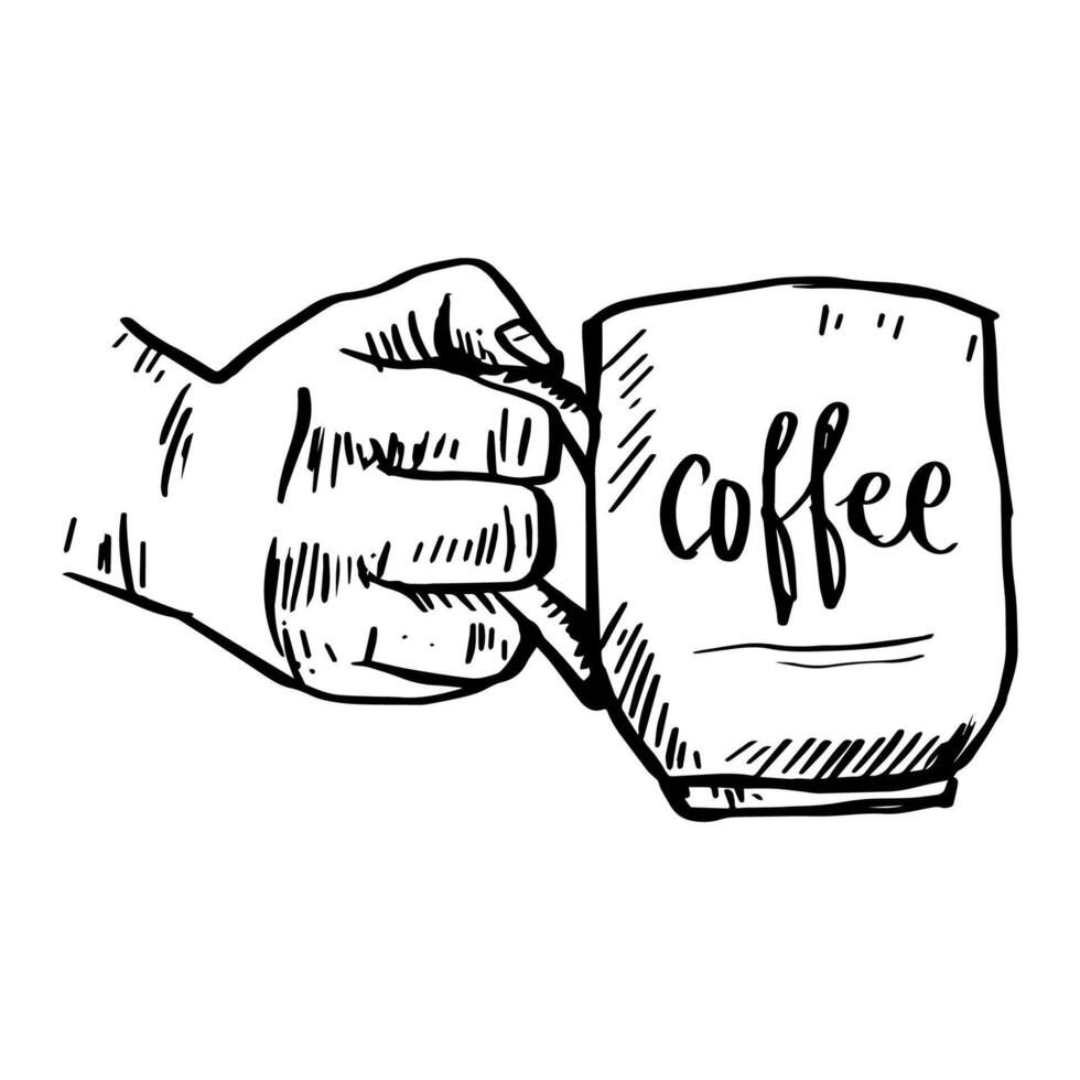 Hand holding a coffee cup drawing vector