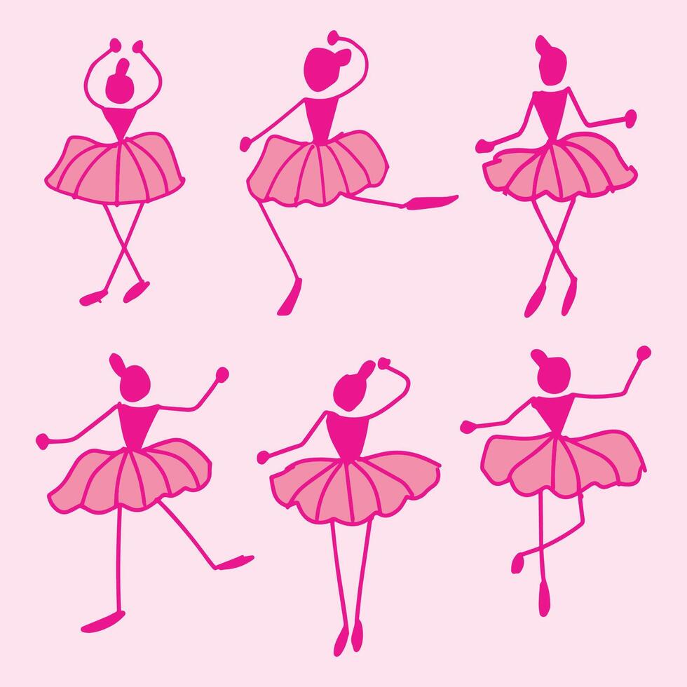 Set of ballerinas silhouettes on pink background. vector