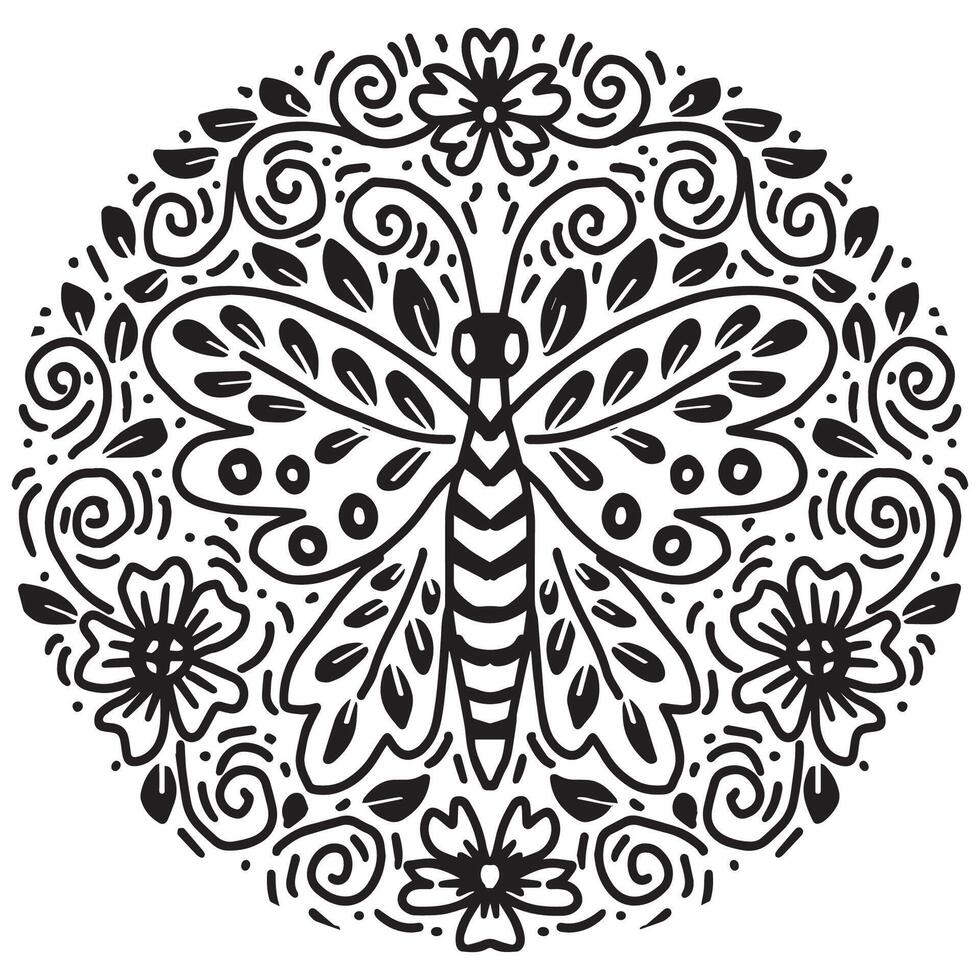 Dragonfly with floral pattern. vector