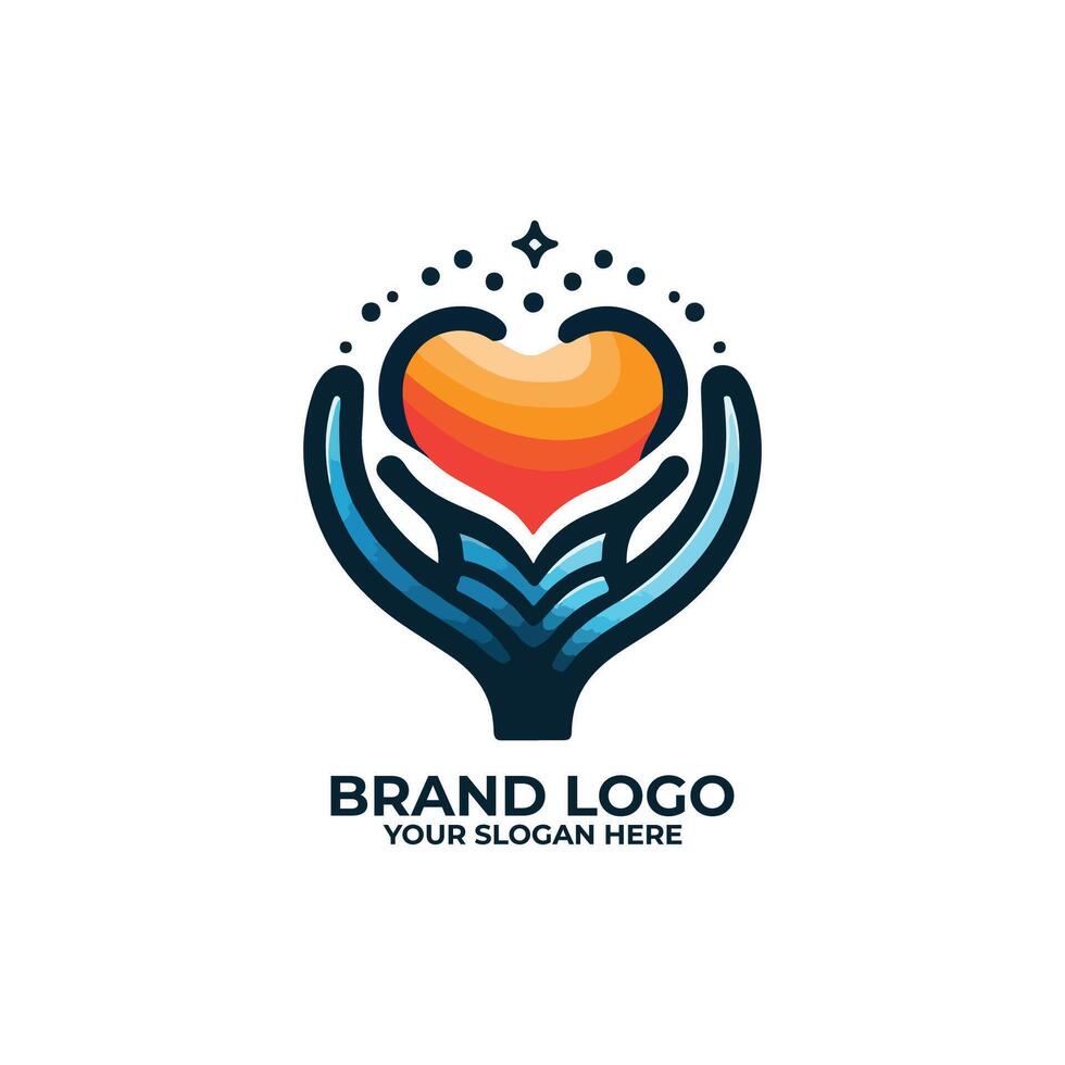 Flat Abstract Logo with Hand and Heart vector