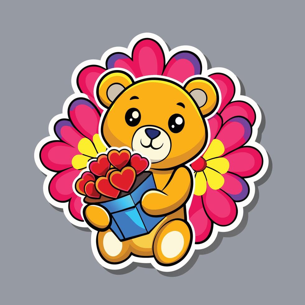 Cute cartoon teddy bear sticker vector