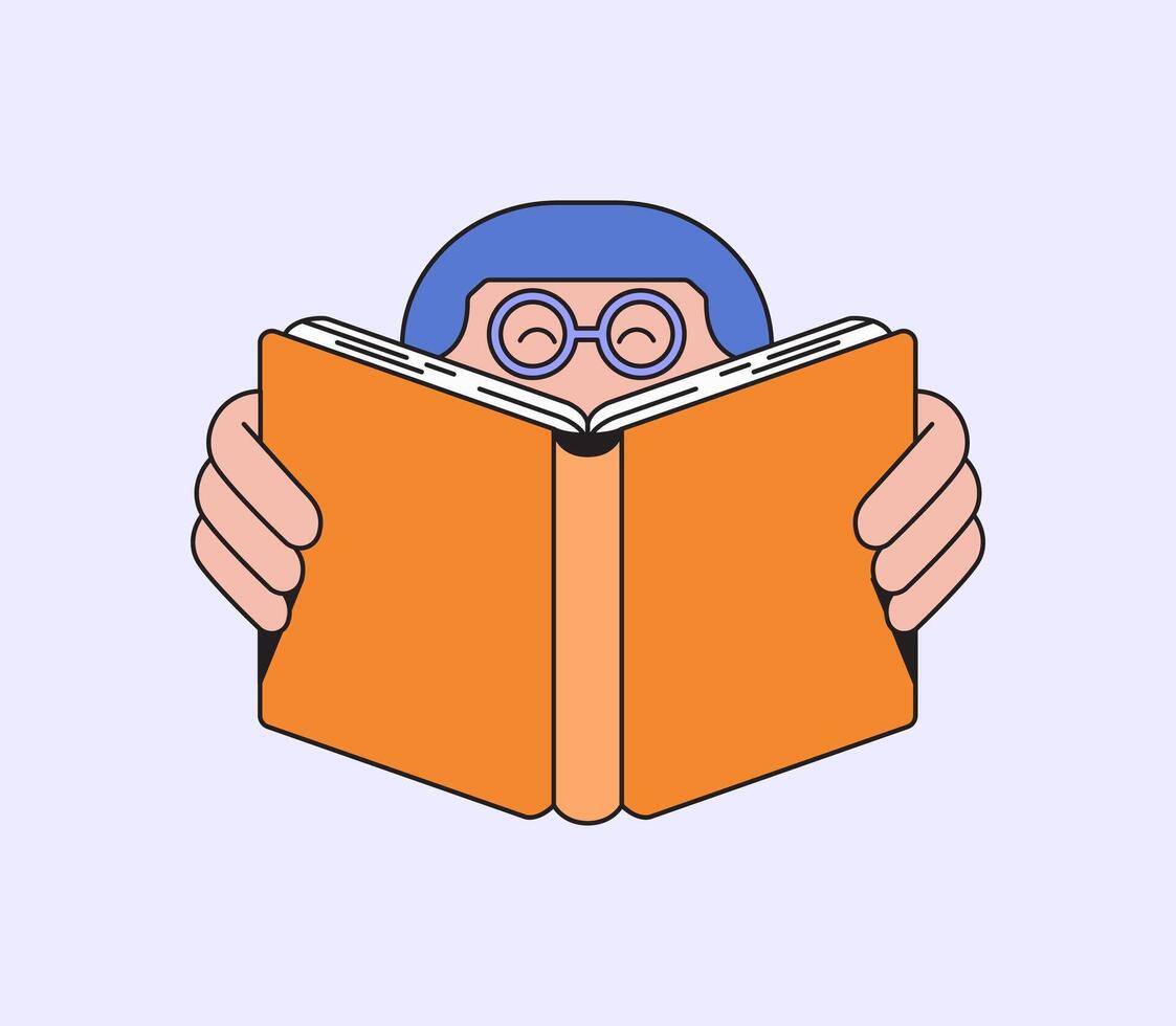 Excited person reading a book vector
