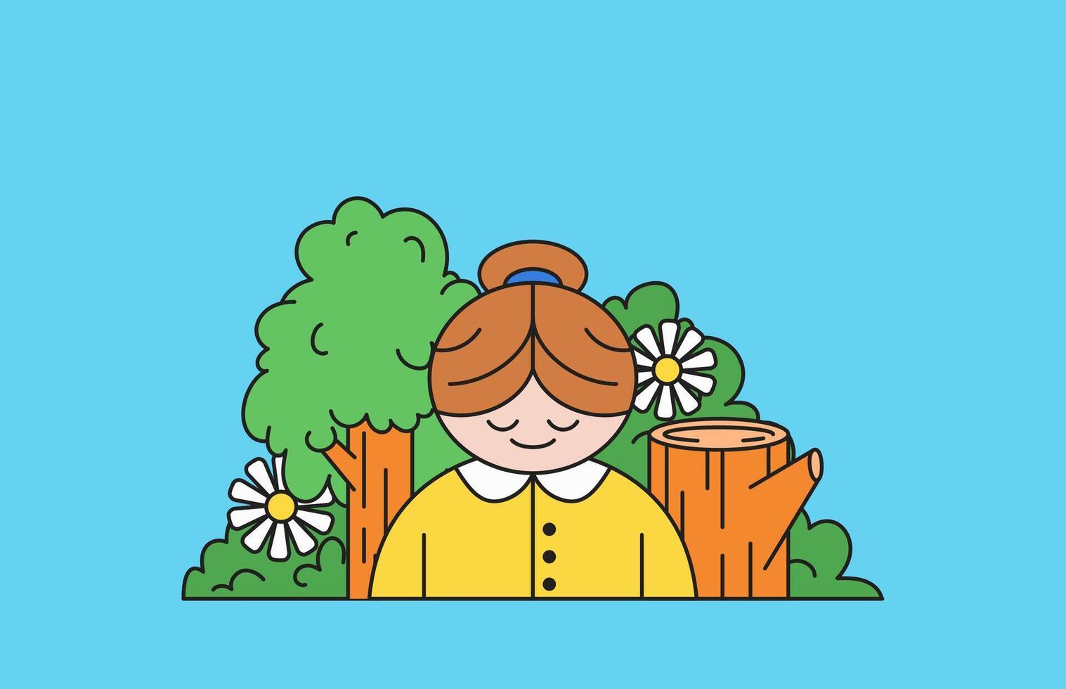 Girl in a garden with trees vector