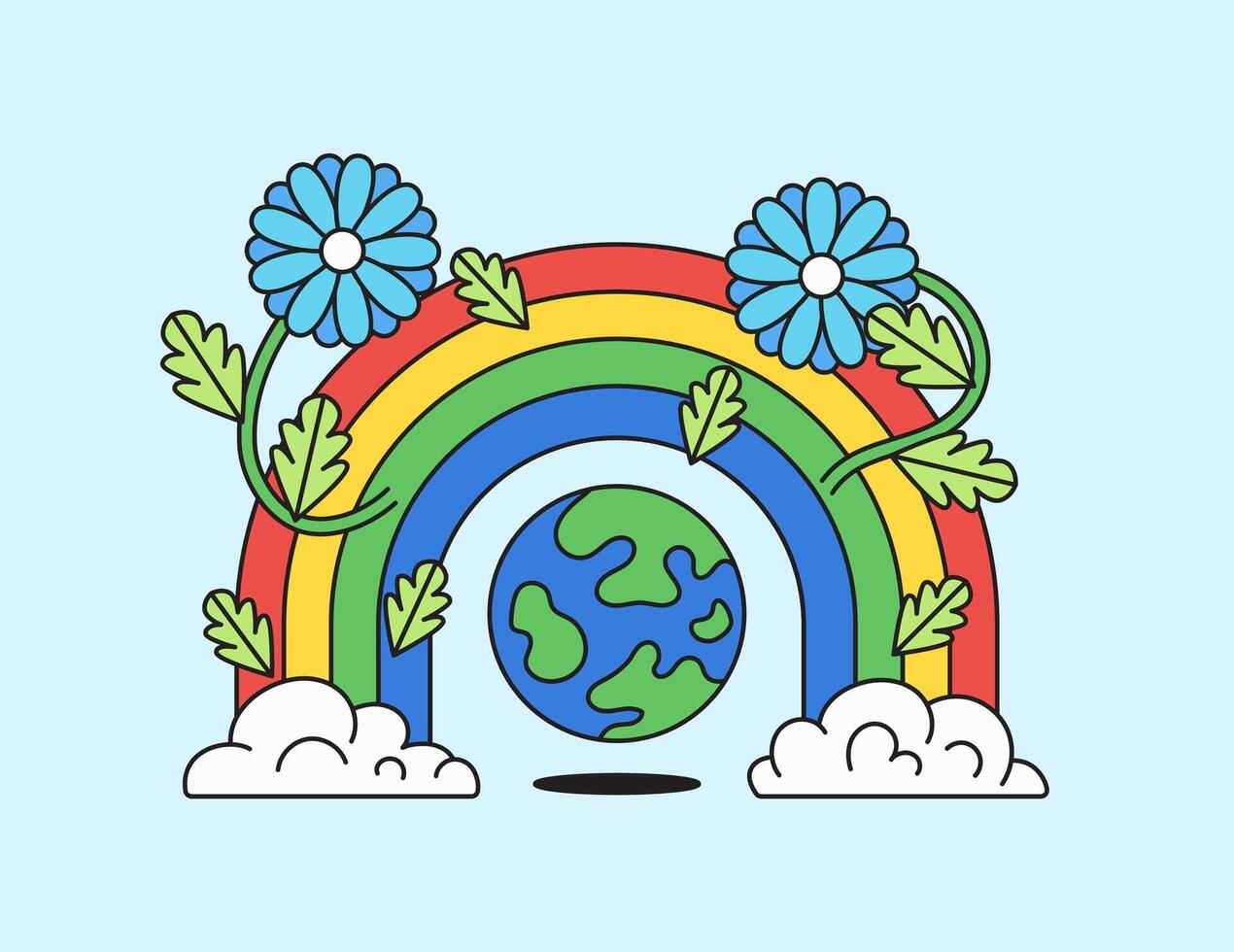 Globe with flowers and rainbow vector