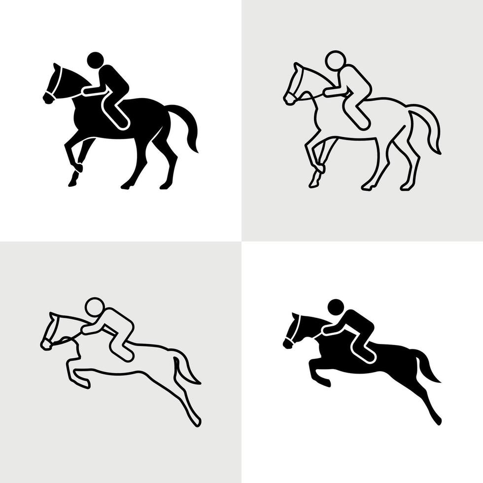 Black and White Horse Riding Icon Set. Filled and Outlined Styles vector