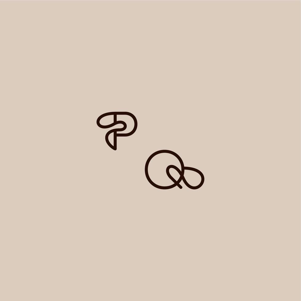 wedding typography monogram luxurious organic style and elegant concept PQ dynamic line initial letter vector