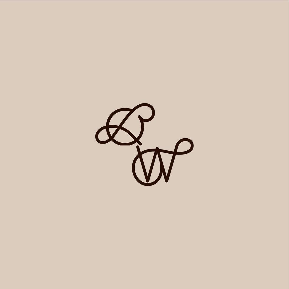 wedding typography monogram luxurious organic style and elegant concept QW dynamic line initial letter vector