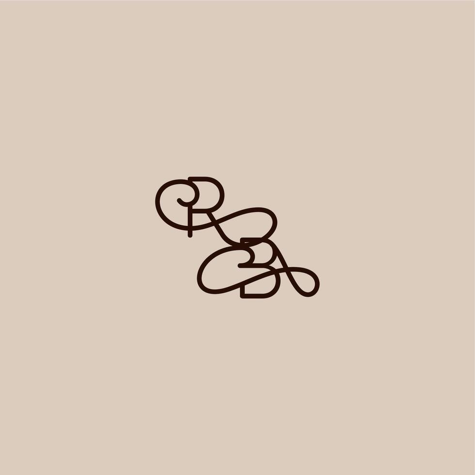 wedding typography monogram luxurious organic style and elegant concept RB dynamic line initial letter vector