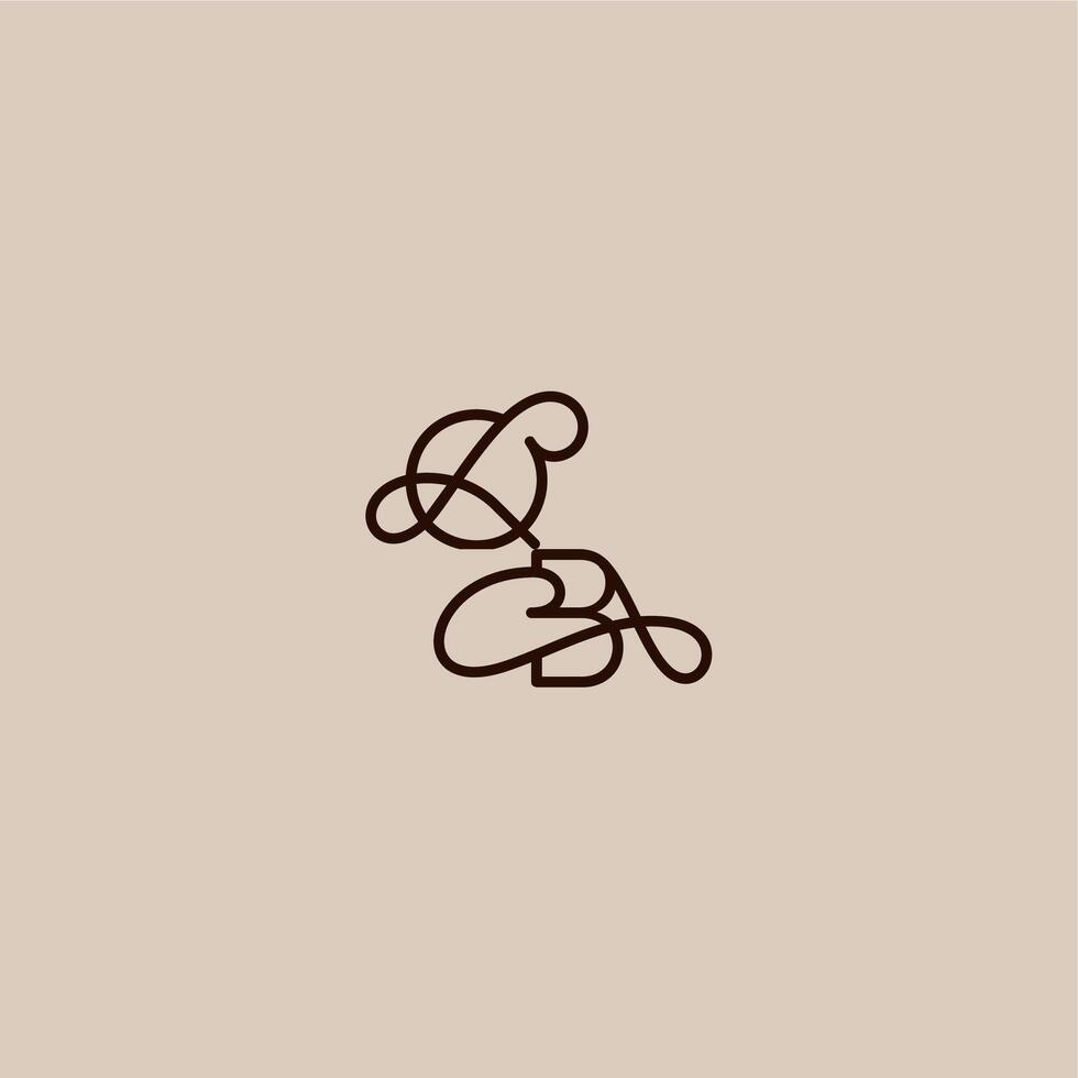 wedding typography monogram luxurious organic style and elegant concept QB dynamic line initial letter vector