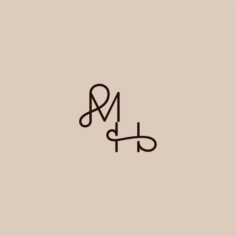 wedding typography monogram luxurious organic style and elegant concept MH dynamic line initial letter vector