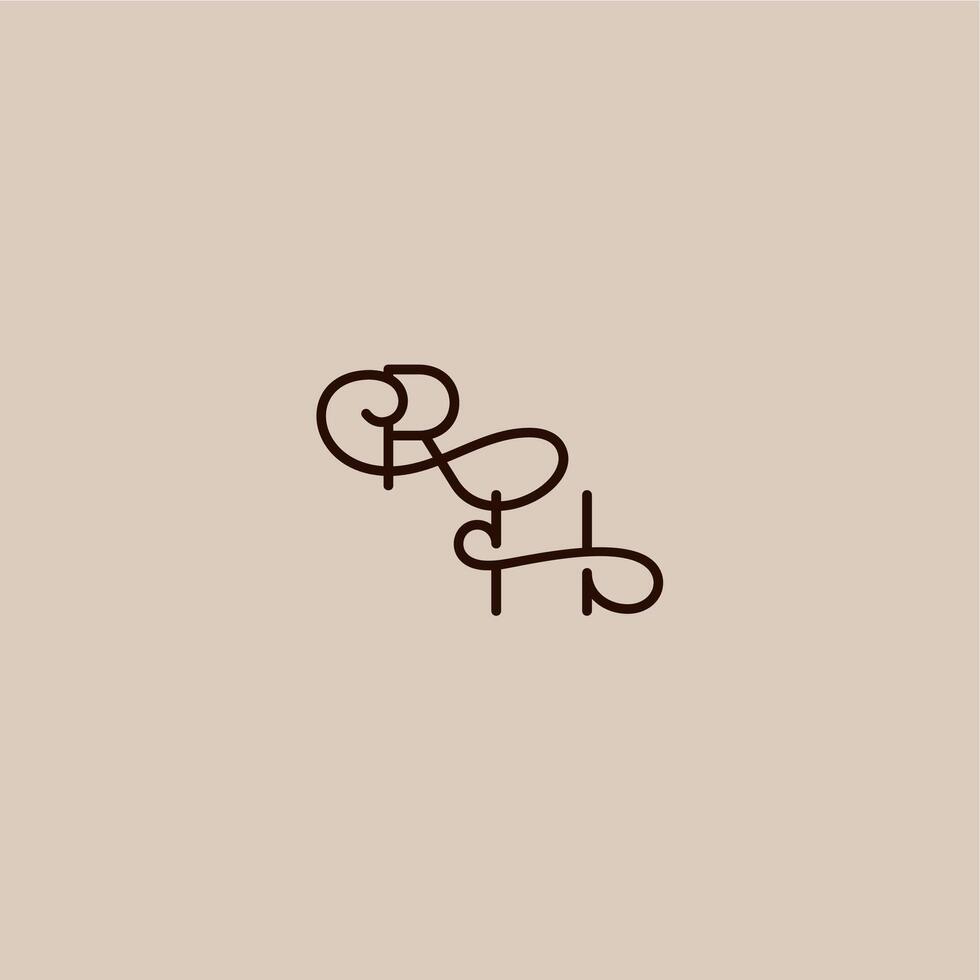 wedding typography monogram luxurious organic style and elegant concept RH dynamic line initial letter vector