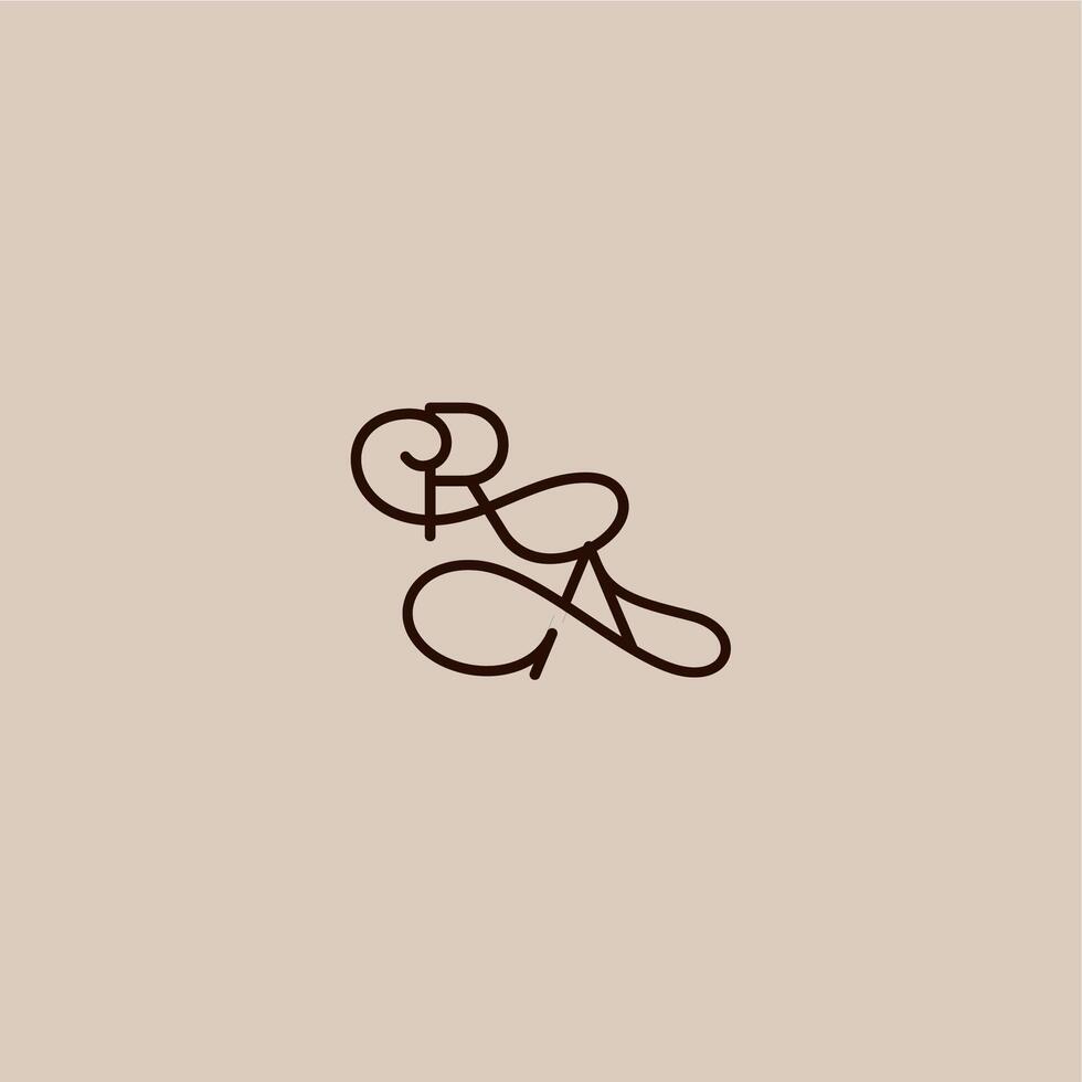 wedding typography monogram luxurious organic style and elegant concept RA dynamic line initial letter vector