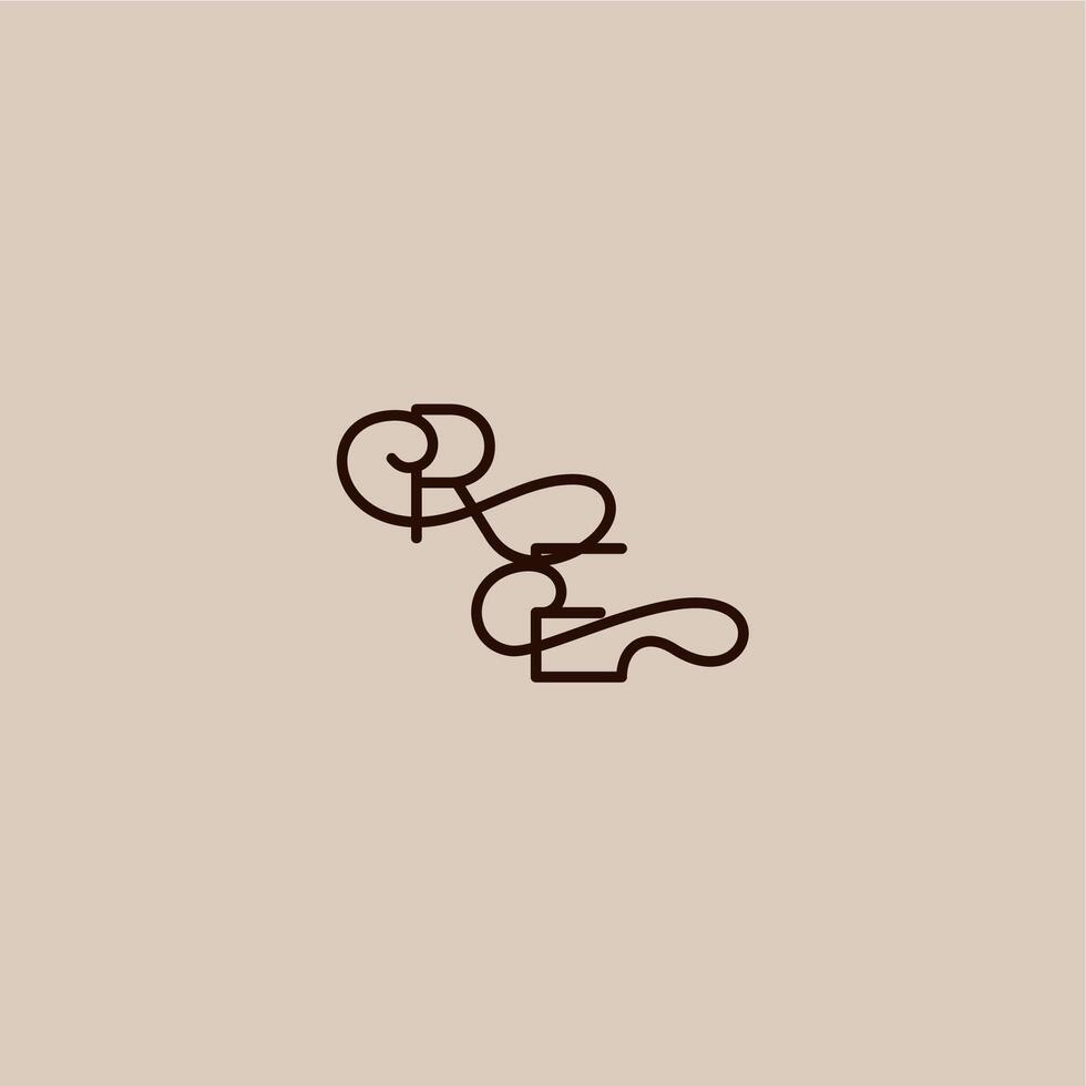wedding typography monogram luxurious organic style and elegant concept RE dynamic line initial letter vector