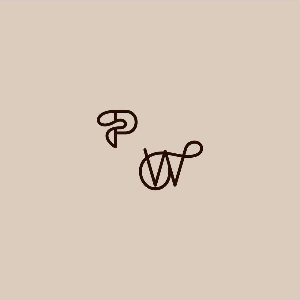 wedding typography monogram luxurious organic style and elegant concept PW dynamic line initial letter vector