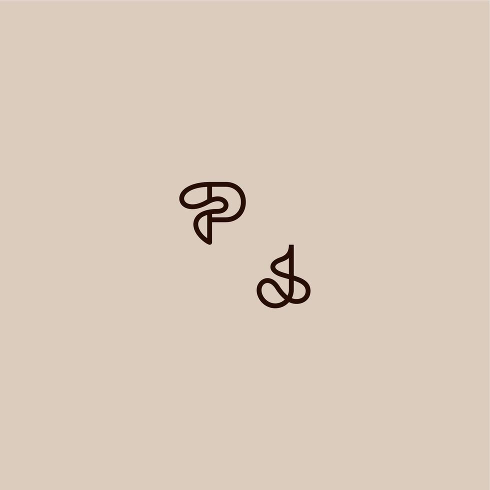 wedding typography monogram luxurious organic style and elegant concept PJ dynamic line initial letter vector