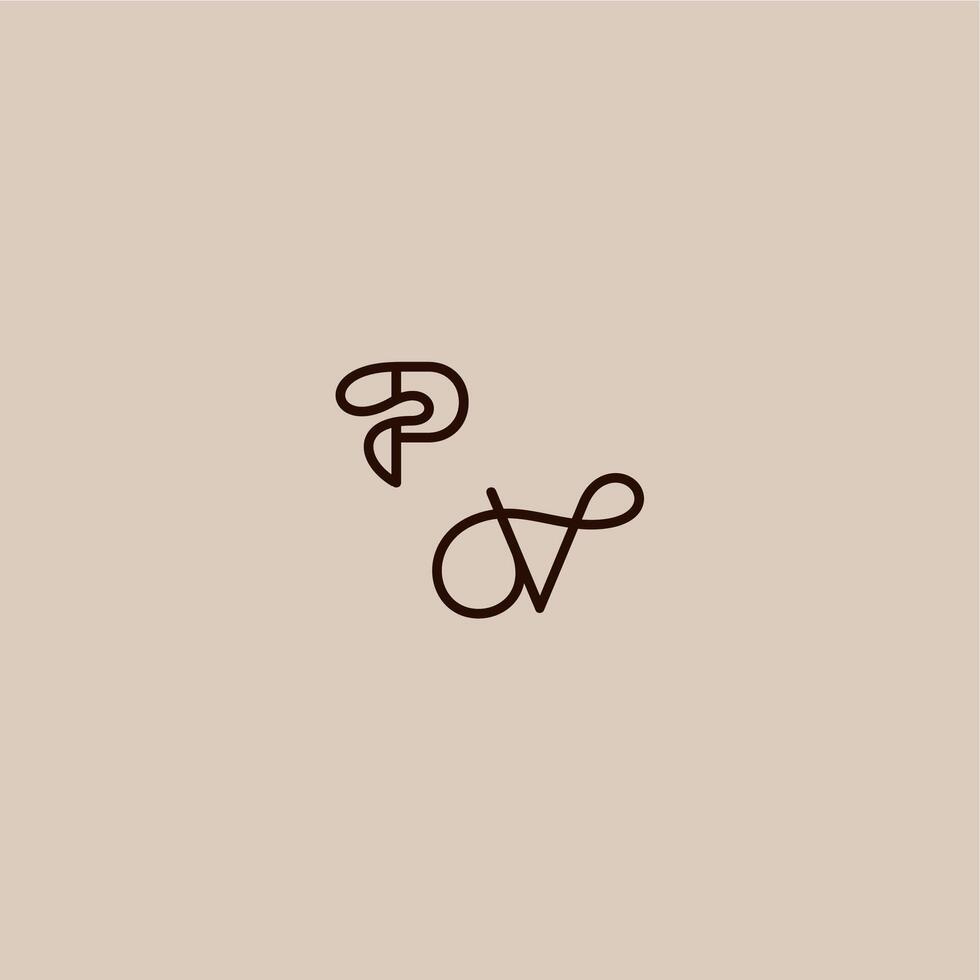wedding typography monogram luxurious organic style and elegant concept PV dynamic line initial letter vector