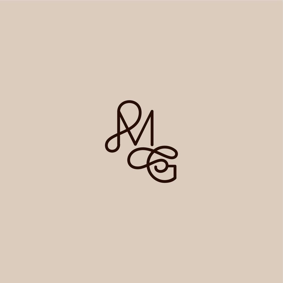 wedding typography monogram luxurious organic style and elegant concept MG dynamic line initial letter vector