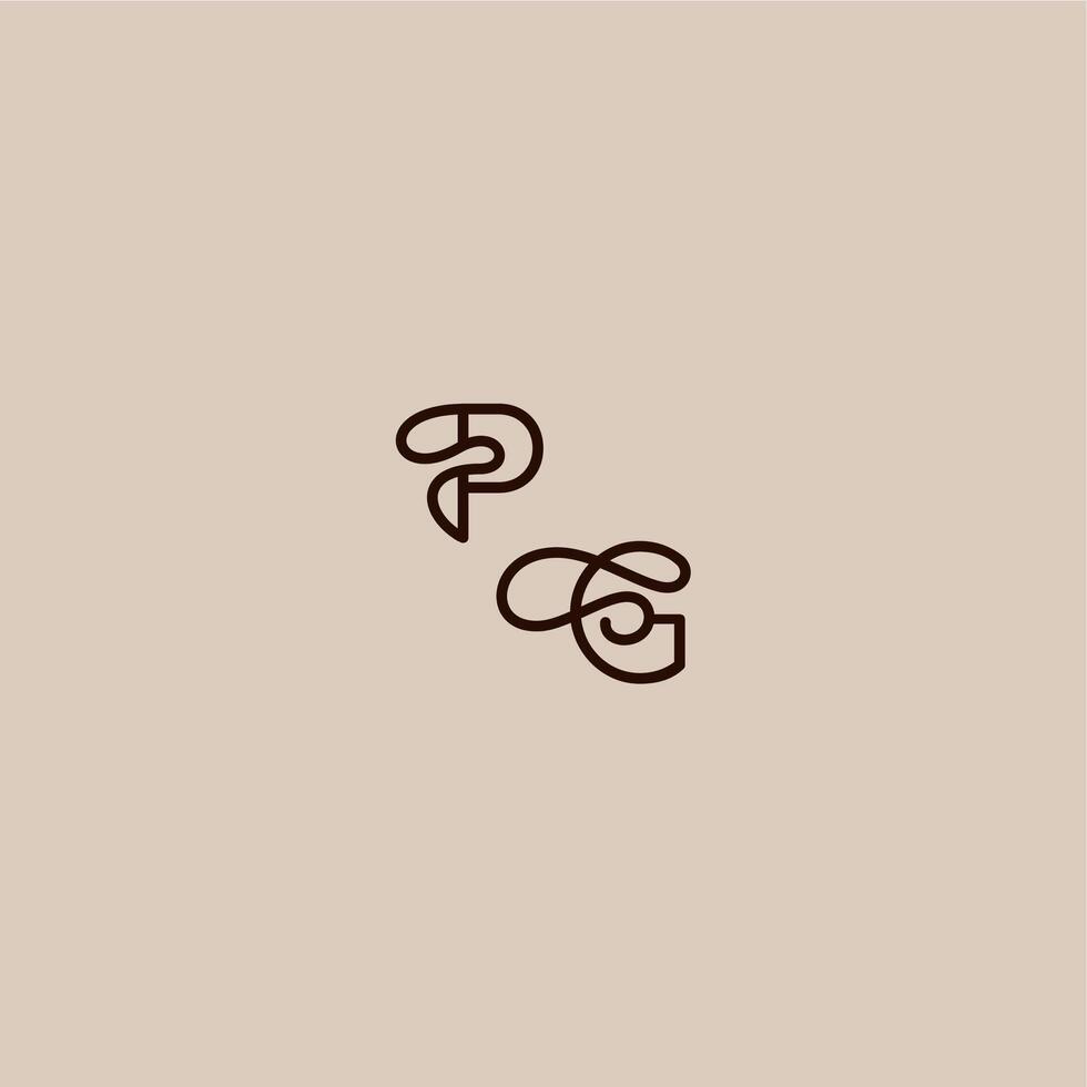 wedding typography monogram luxurious organic style and elegant concept PG dynamic line initial letter vector