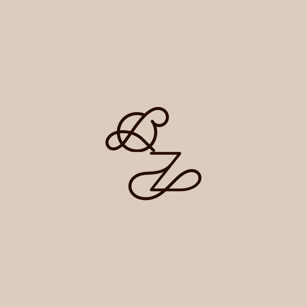 wedding typography monogram luxurious organic style and elegant concept QZ dynamic line initial letter vector