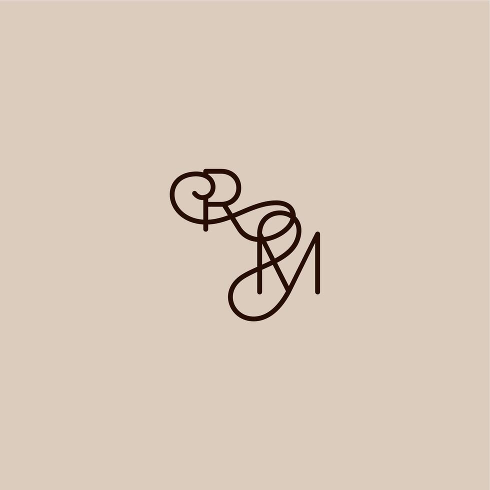 wedding typography monogram luxurious organic style and elegant concept RM dynamic line initial letter vector