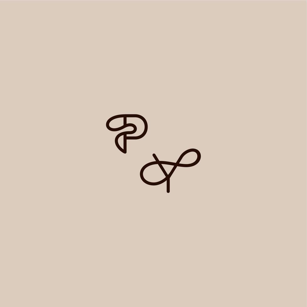 wedding typography monogram luxurious organic style and elegant concept PY dynamic line initial letter vector