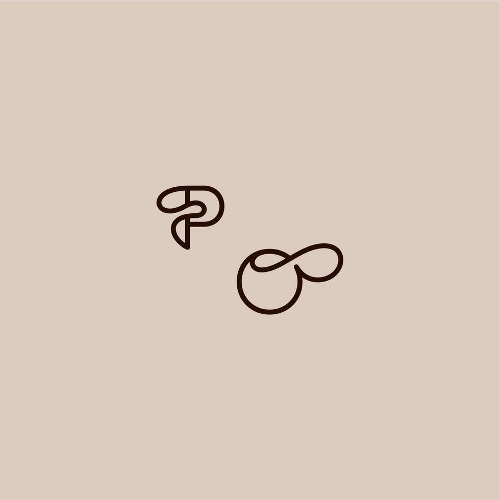 wedding typography monogram luxurious organic style and elegant concept PO dynamic line initial letter vector