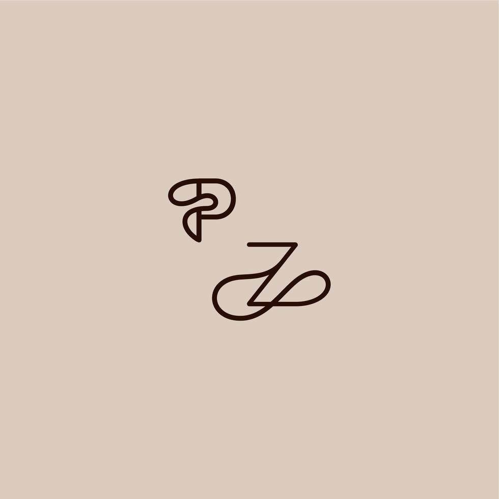 wedding typography monogram luxurious organic style and elegant concept PZ dynamic line initial letter vector