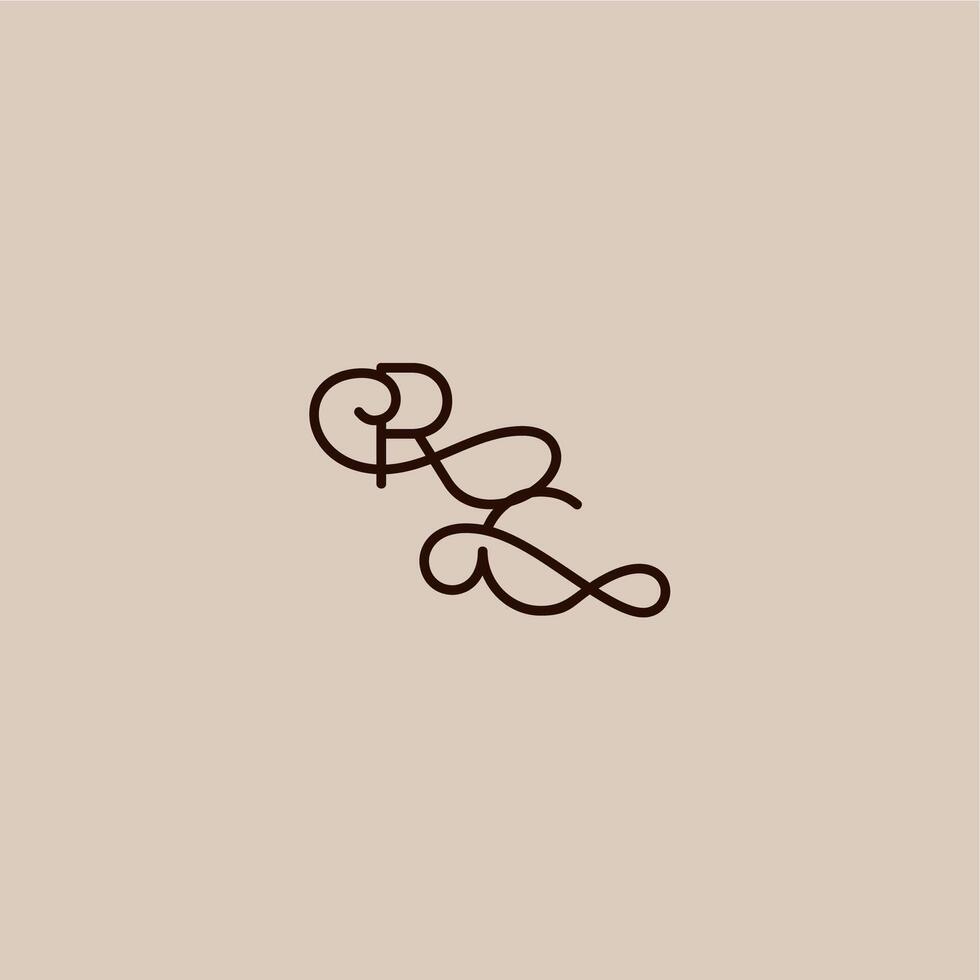 wedding typography monogram luxurious organic style and elegant concept RC dynamic line initial letter vector