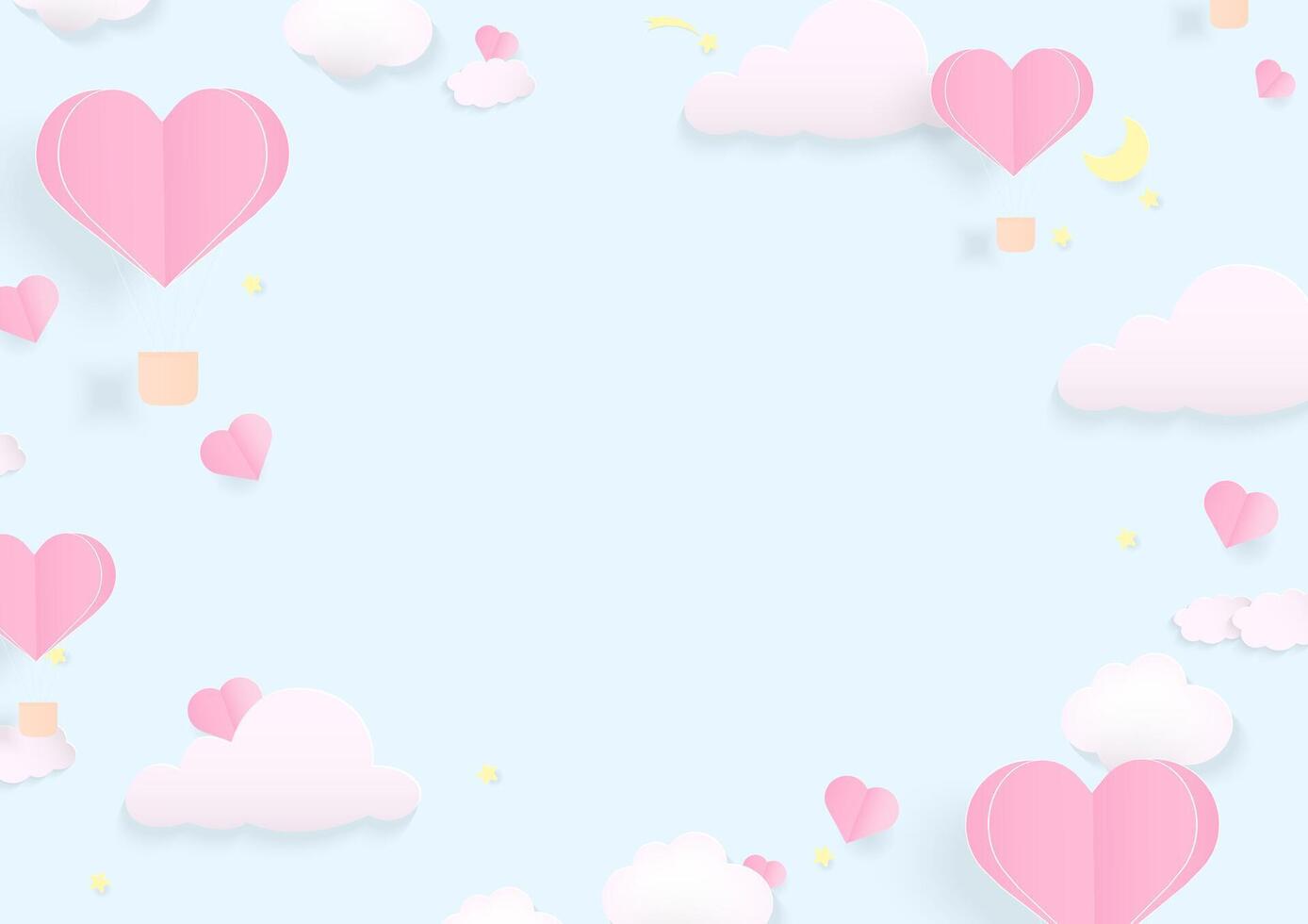 Pink heart balloon and cloud background vector