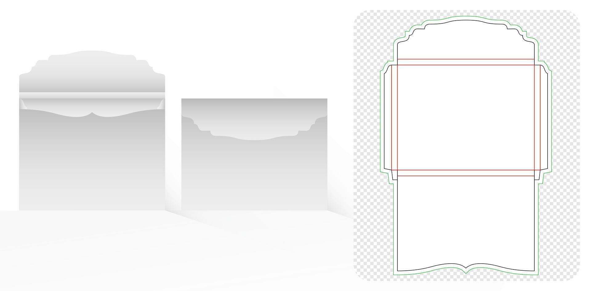envelope packaging die cut template design with thickness isolated white backgrounds for your message, packaging branding, products compartments unique designs, minimalist conceptual holder invitation vector