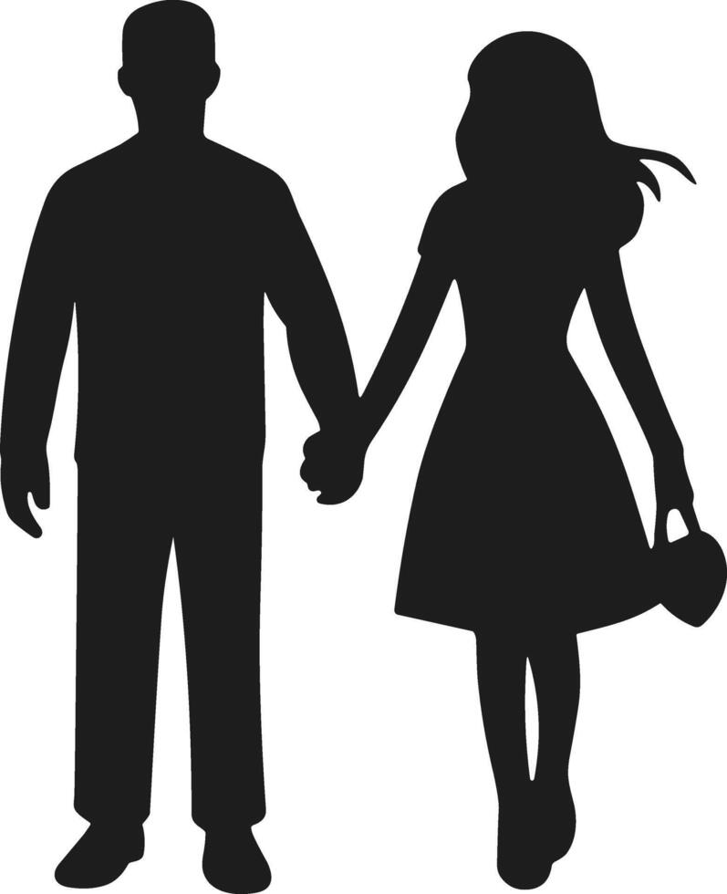 Silhouette of a Couple Holding Hands - Romantic Illustration vector