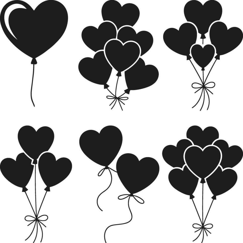 Heart Balloon Silhouettes Set vector