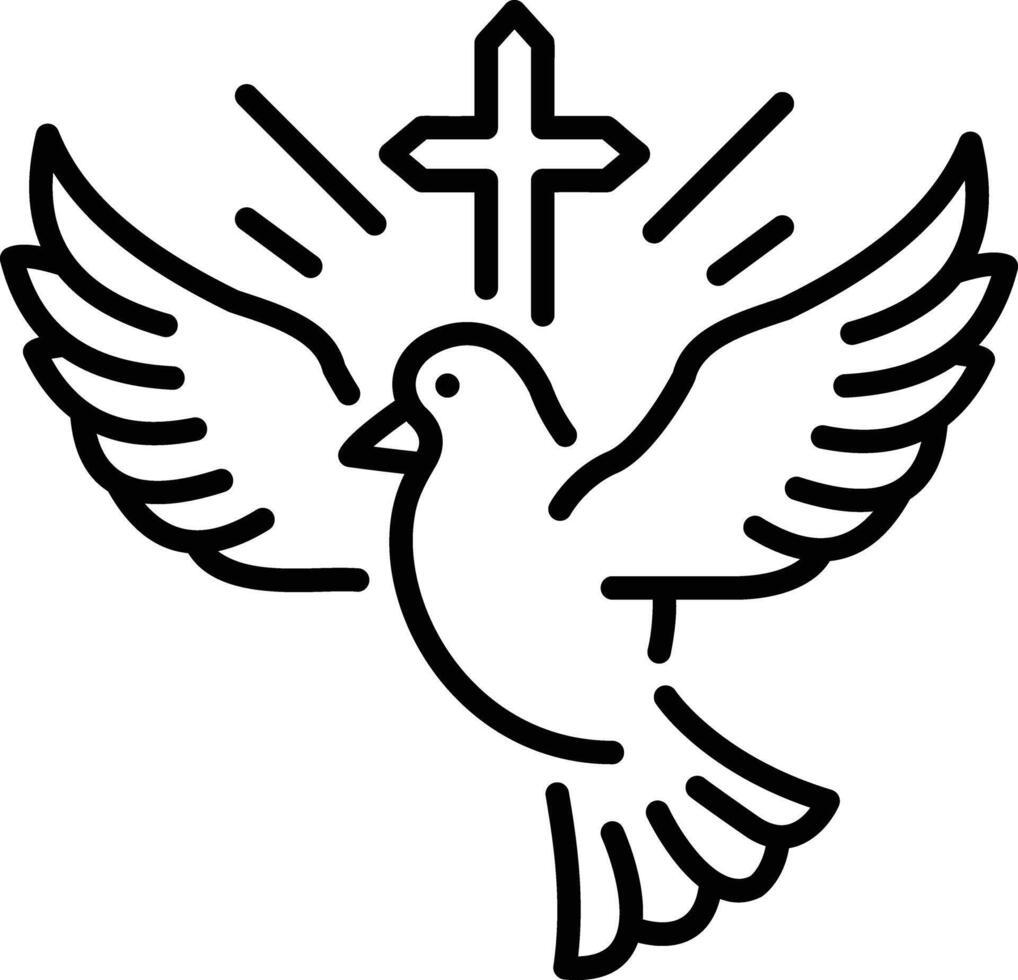 A bird with cross sign depicting holy spirit, line style icon vector