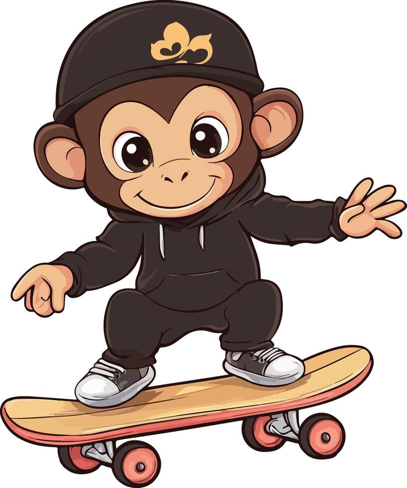 Cute monkey playing skateboard vector