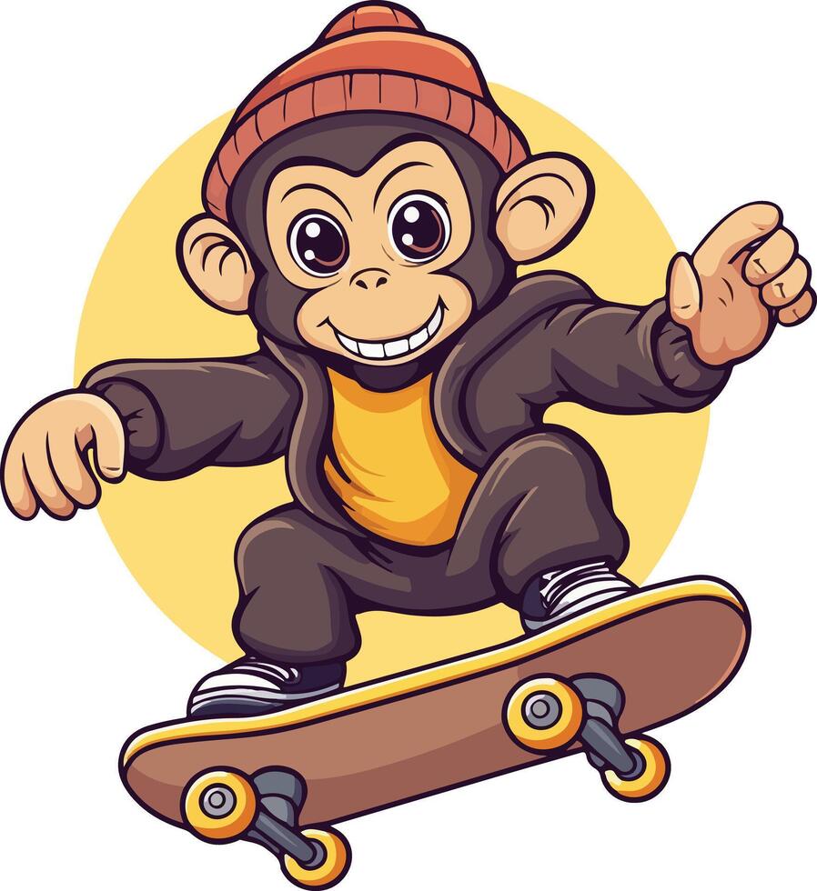 Cute monkey playing skateboard on white background vector