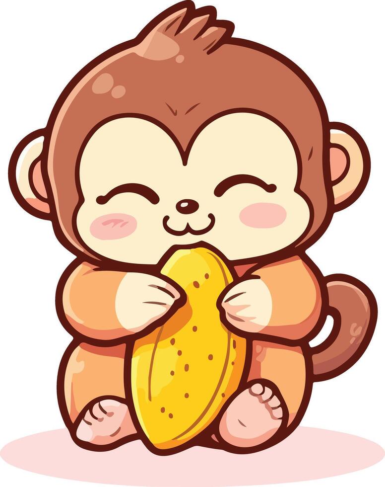 Cute monkey hug banana on white background vector