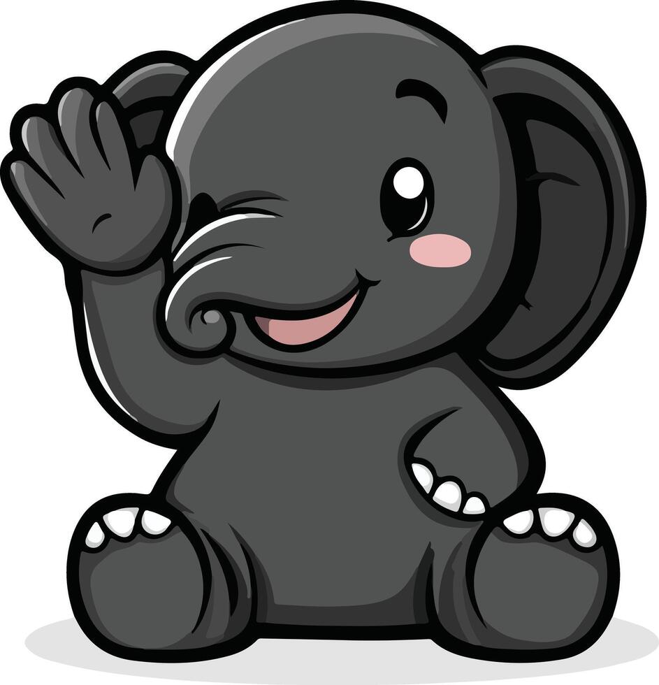 Cute elephant sitting and waving hand on white background vector
