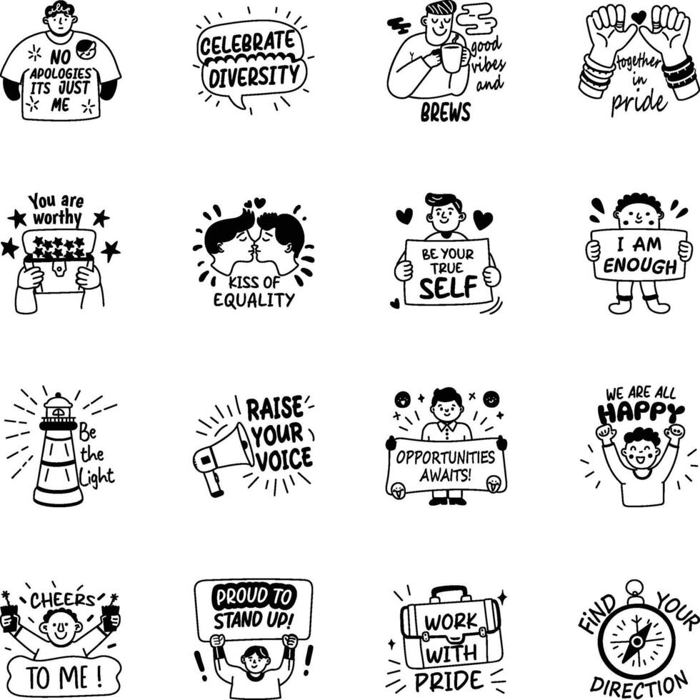 Collection of Glyph Style Pride Month Stickers vector