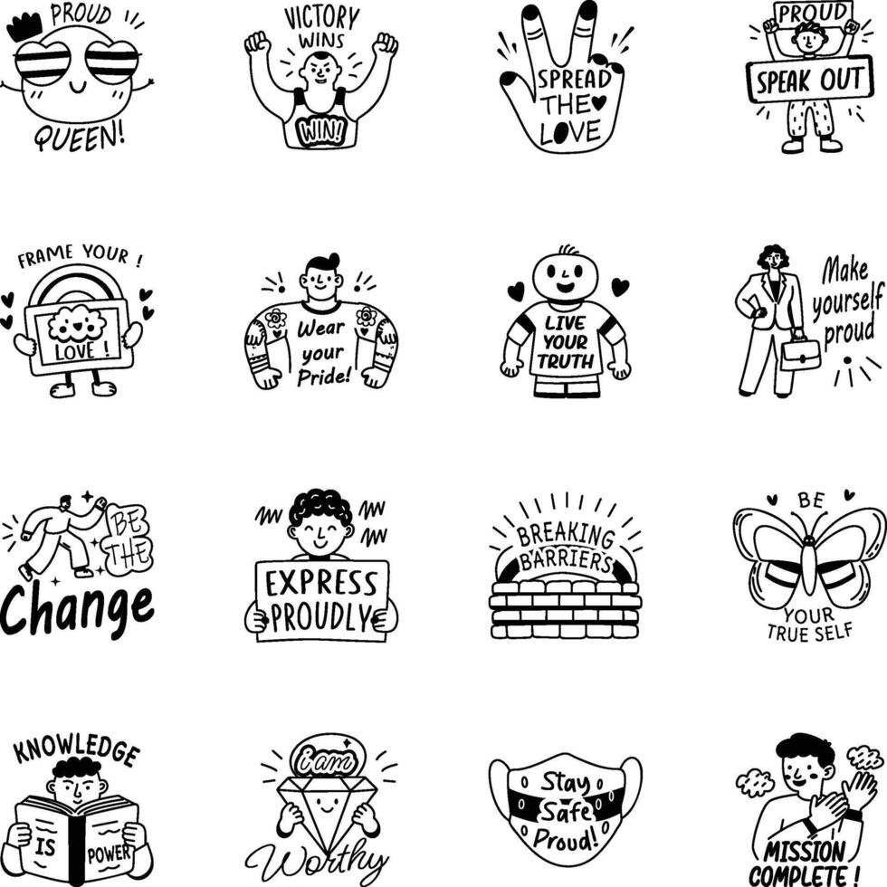Collection of Glyph Style Pride Stickers vector