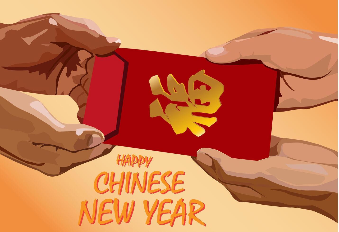 hand fingers giving red envelope angpao gift to family celebrating chinese new year vector